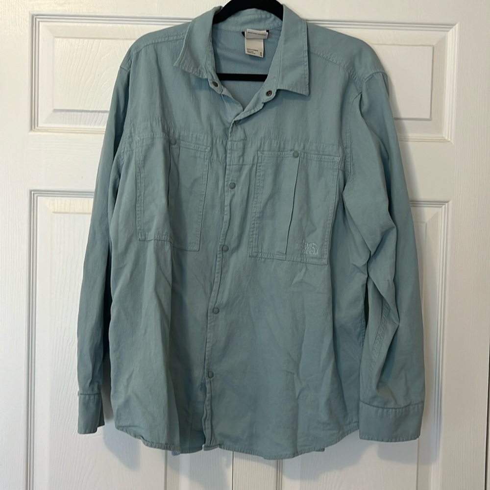 The North Face light blue button up size XL